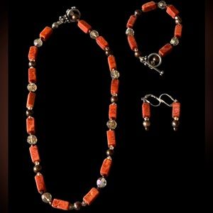 Carnelian agate necklace bracelet earrings